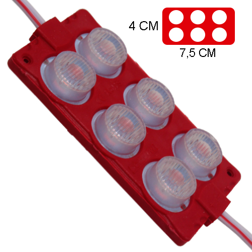 [LYT-7523RJO] Modulo 6Led (2X3) Con Difusor 3D Rojo 12V Ip-67